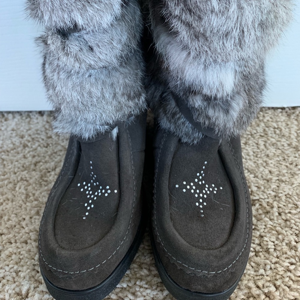 Muk Luks wedge rabbit fur boots